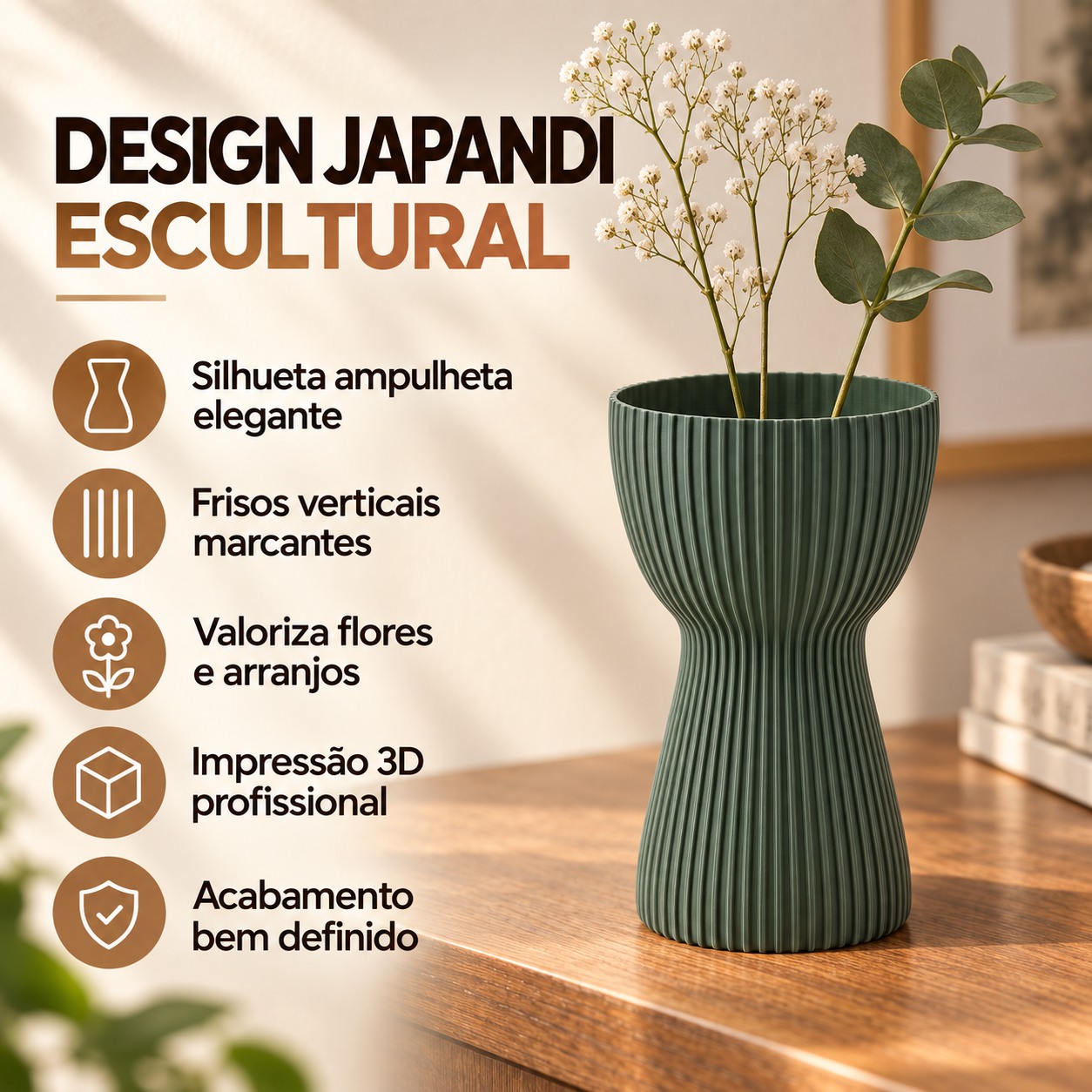 Vaso Copo Canelado Japandi Criandê Verde