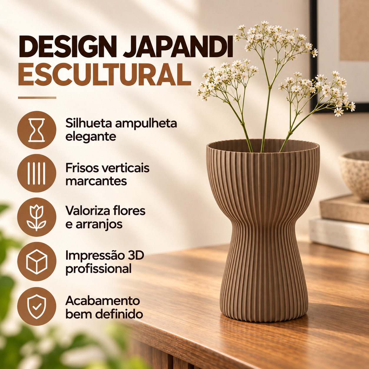 Vaso Copo Canelado Japandi Criandê Wood