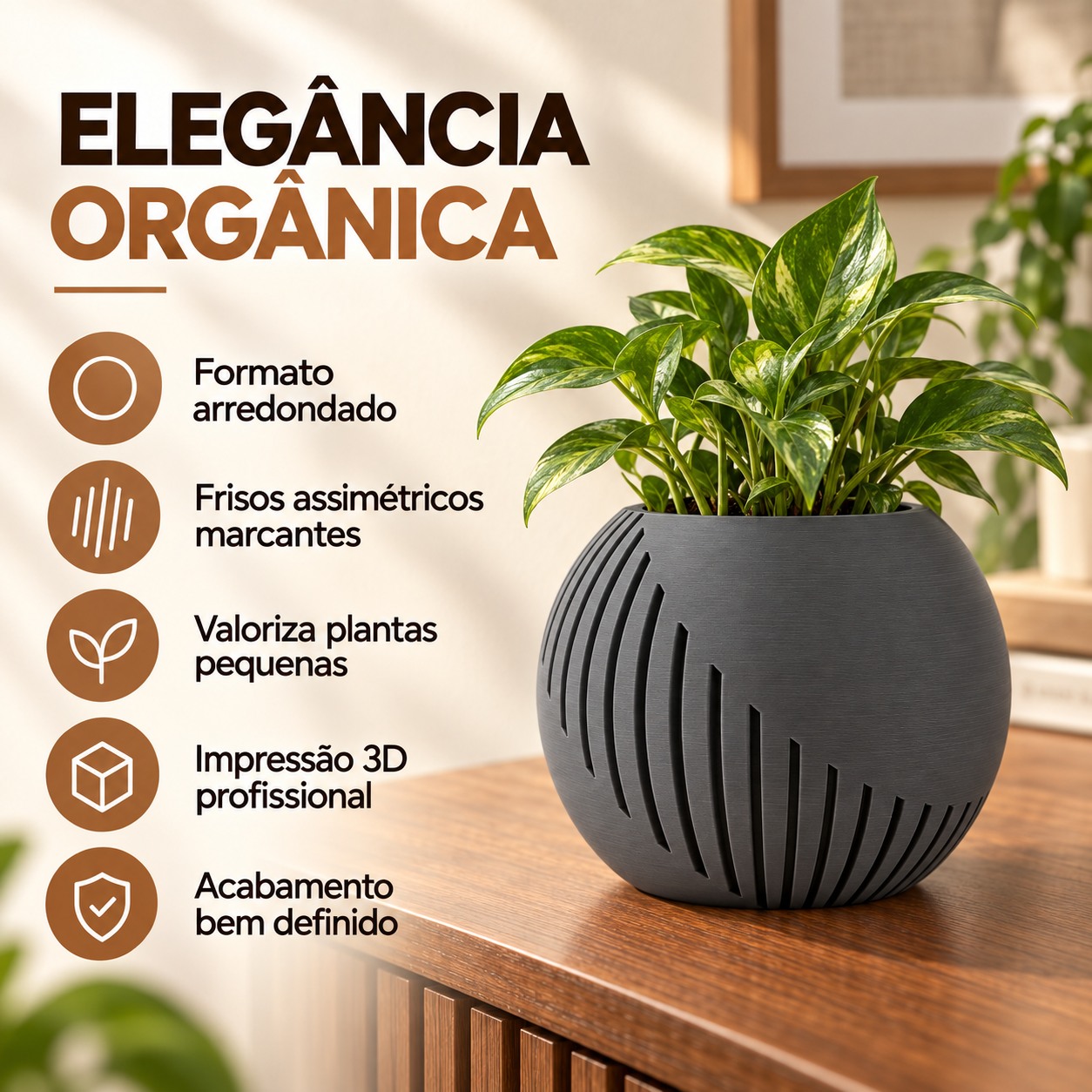 Vaso Japandi Esfera Criandê Cinza