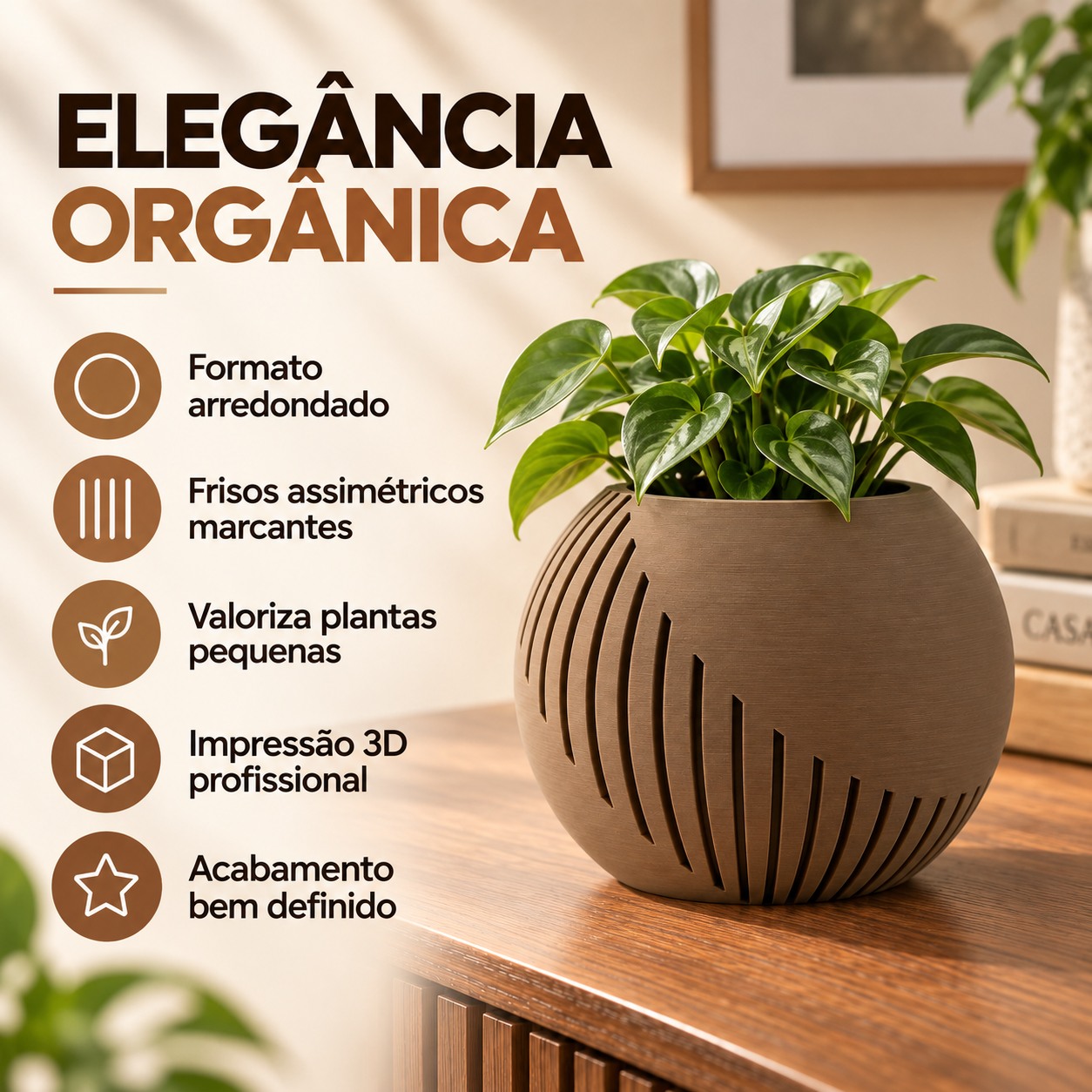 Vaso Japandi Esfera Criandê Wood