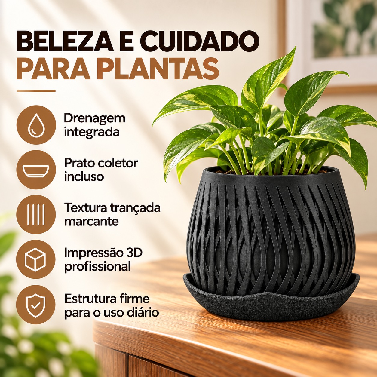 Vaso Trançado Ludovica com Prato Criandê Preto