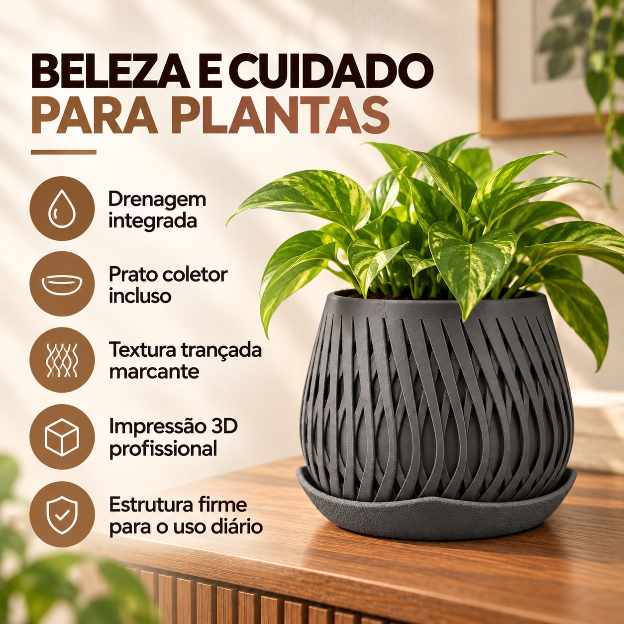 Vaso Trançado Ludovica com Prato Criandê Cinza