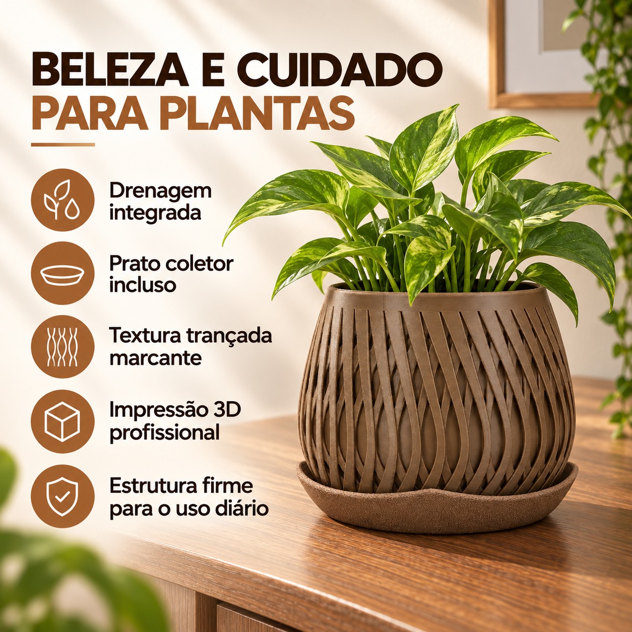 Vaso Trançado Ludovica com Prato Criandê Wood