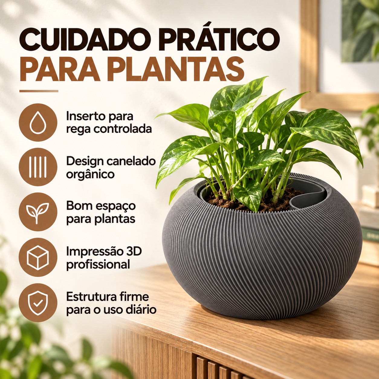 Vaso Grimalda com Inserto Criandê Cinza