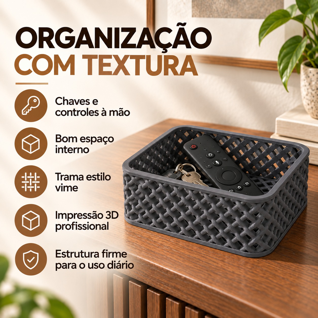 Cesto Organizador Trançado Criandê Cinza