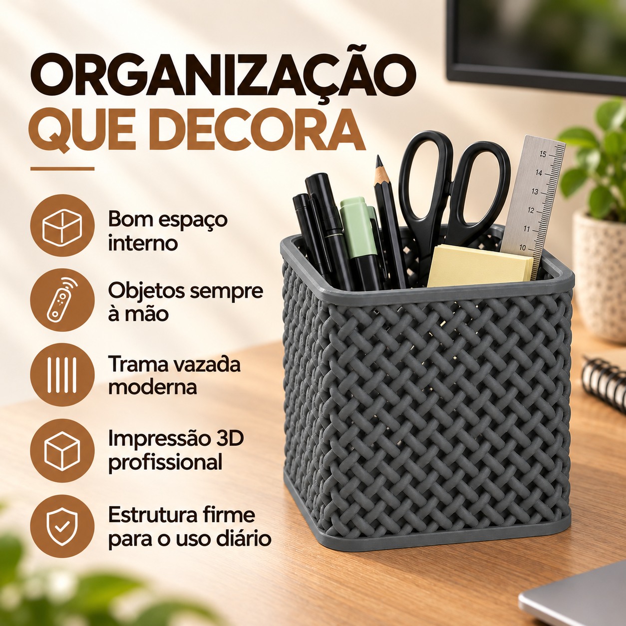 Caixa Organizadora Trançada Criandê Cinza