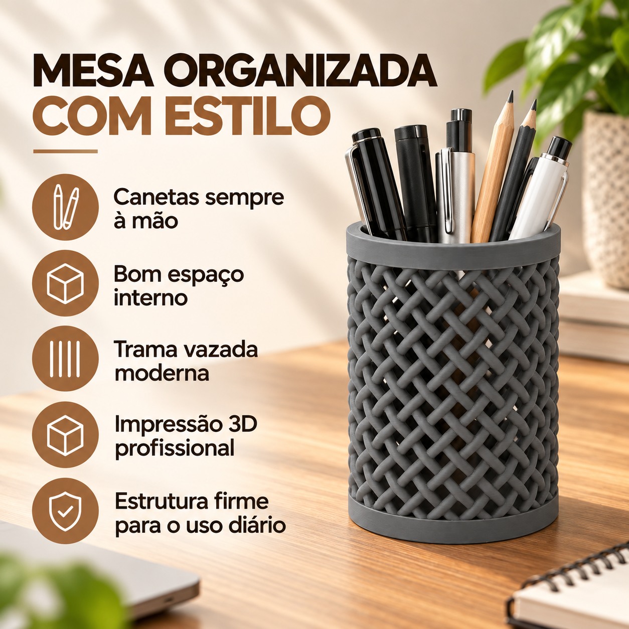 Porta-Lápis Trançado Criandê Cinza