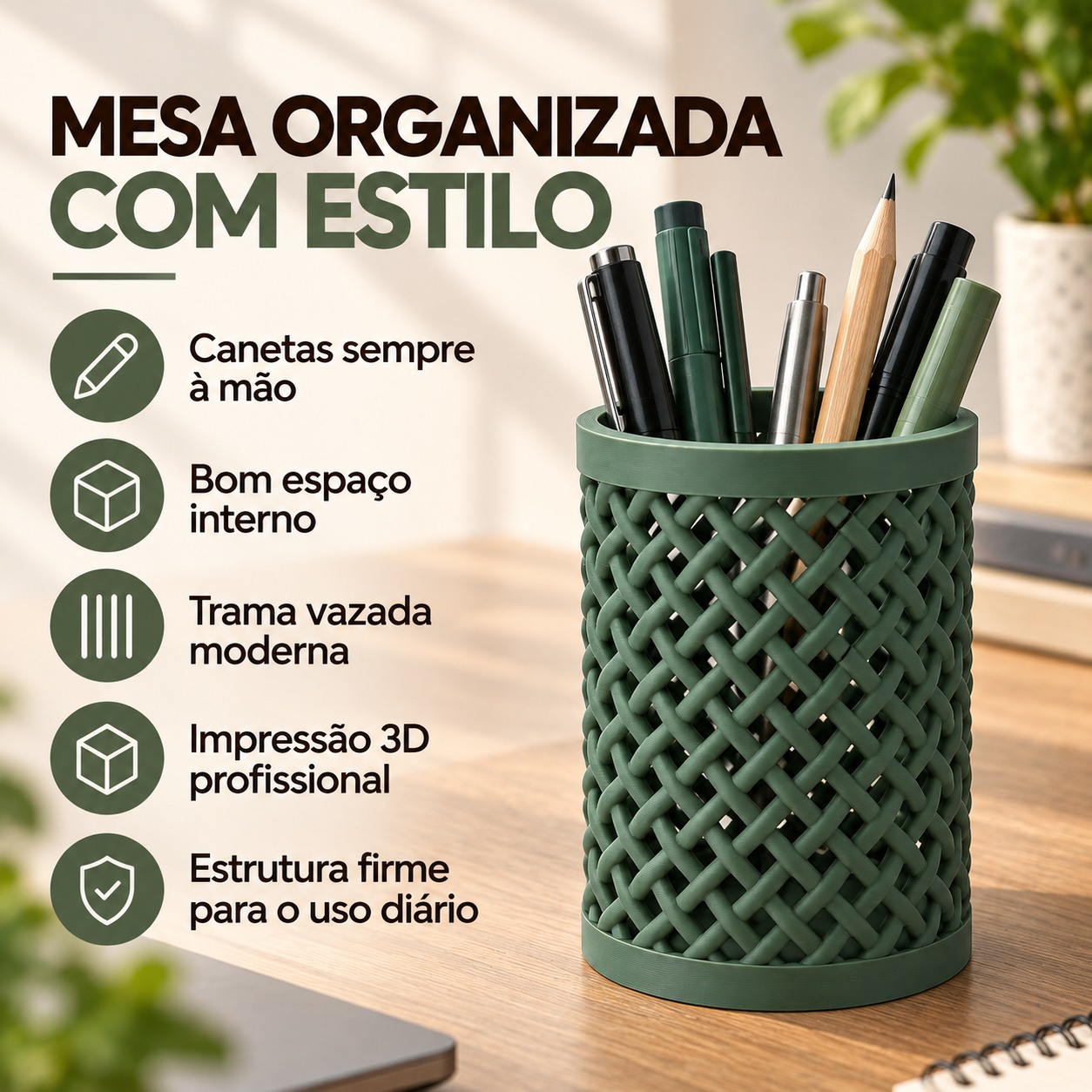 Porta-Lápis Trançado Criandê Verde