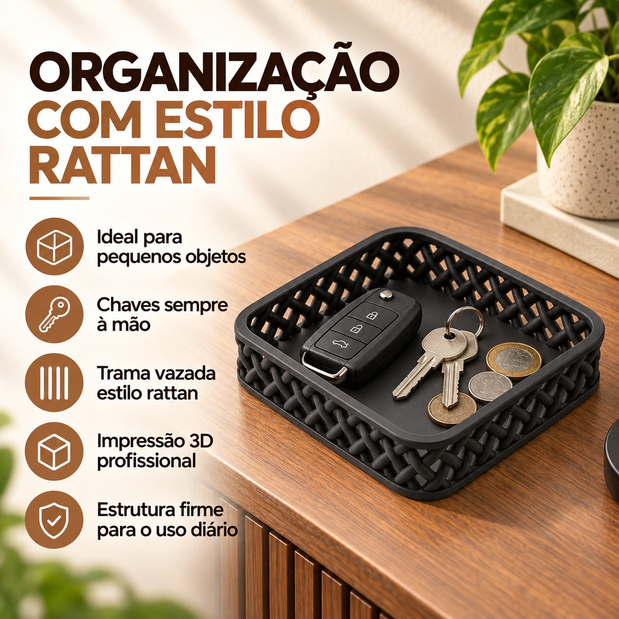 Bandeja Organizadora Trançada Criandê Preto