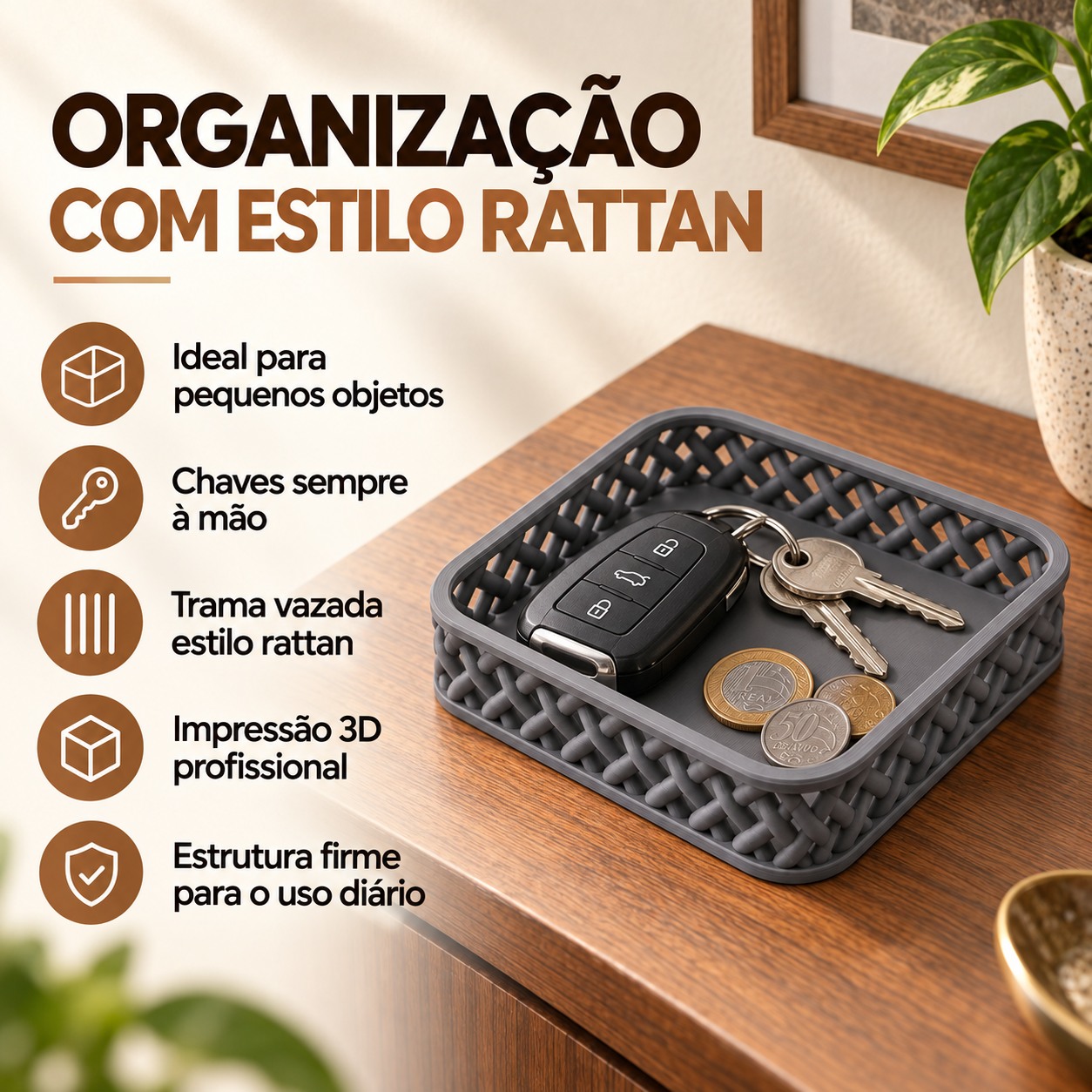Bandeja Organizadora Trançada Criandê Cinza