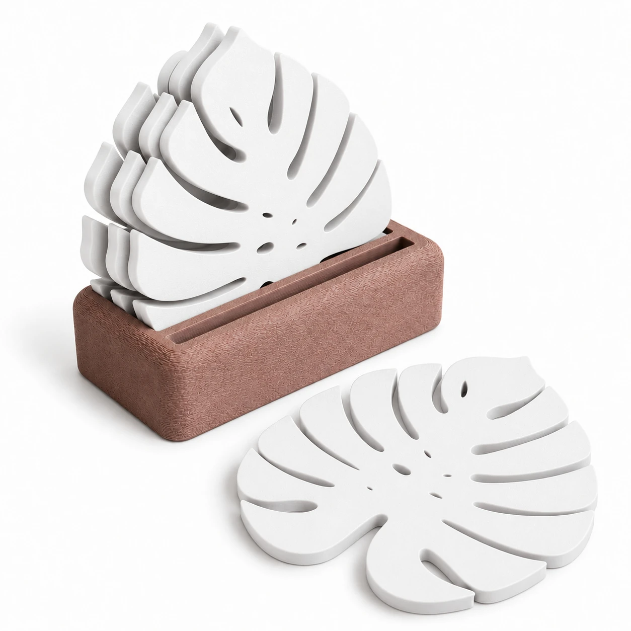Porta-Copos Folha de Monstera com Suporte Criandê Branco