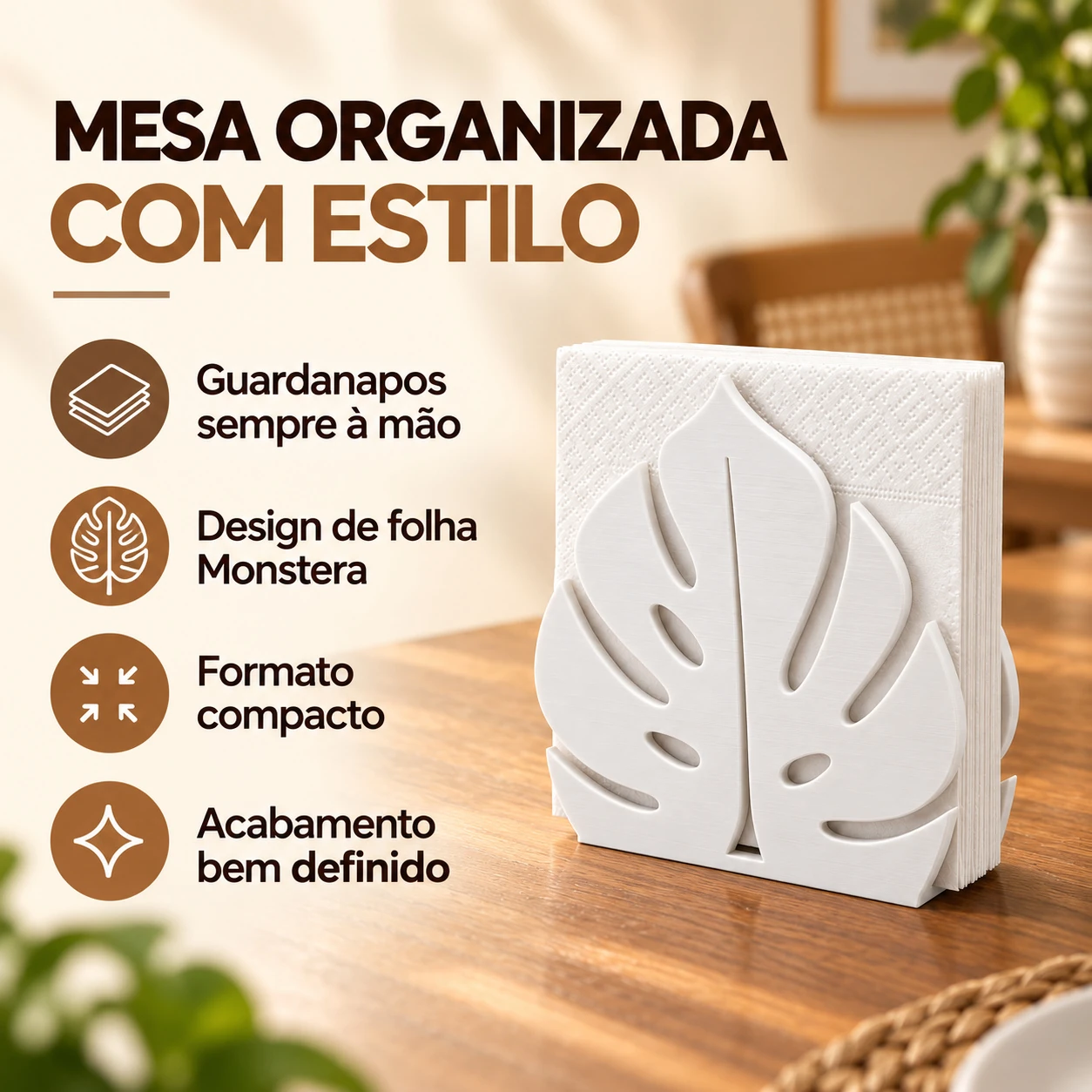 Porta-Guardanapo Monstera Criandê Branco