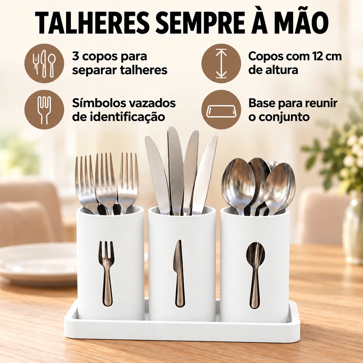 Suporte Moderno para Talheres de Mesa Criandê Branco