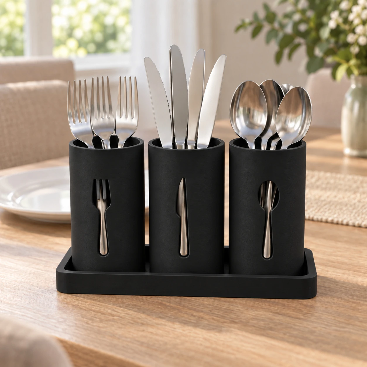 Suporte Moderno para Talheres de Mesa Criandê Preto