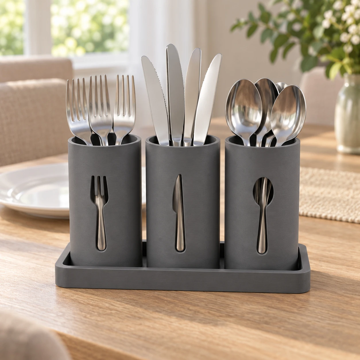 Suporte Moderno para Talheres de Mesa Criandê Cinza