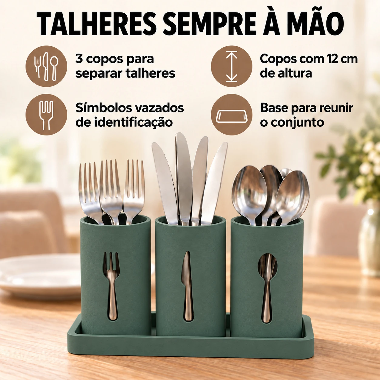 Suporte Moderno para Talheres de Mesa Criandê Verde