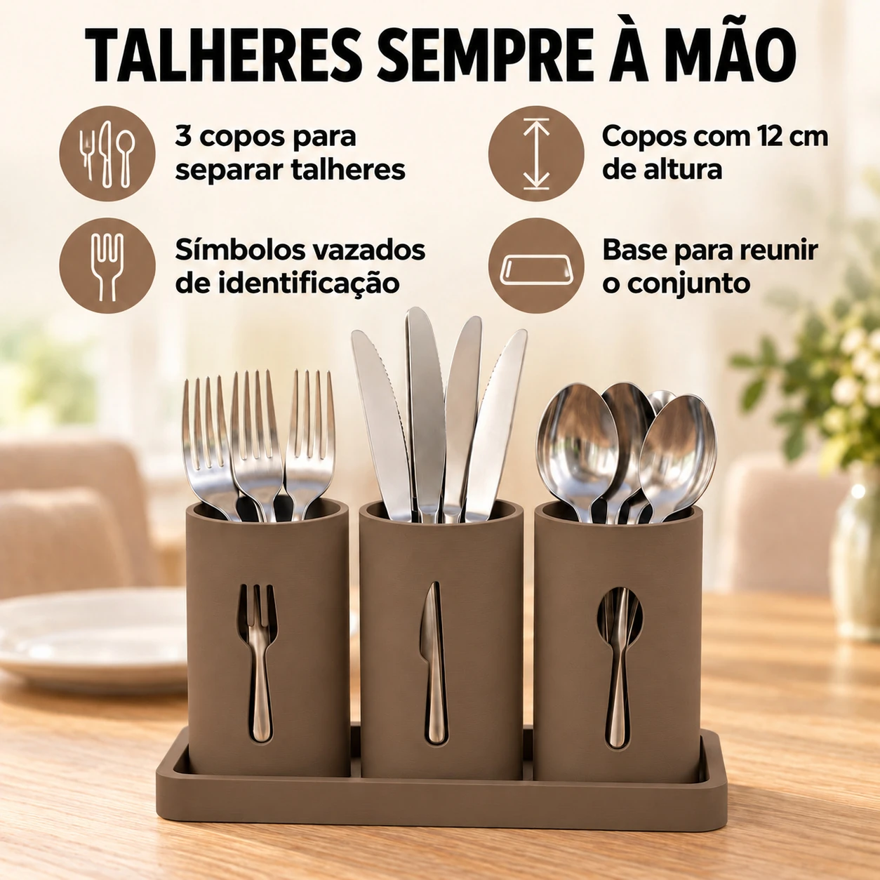 Suporte Moderno para Talheres de Mesa Criandê Wood
