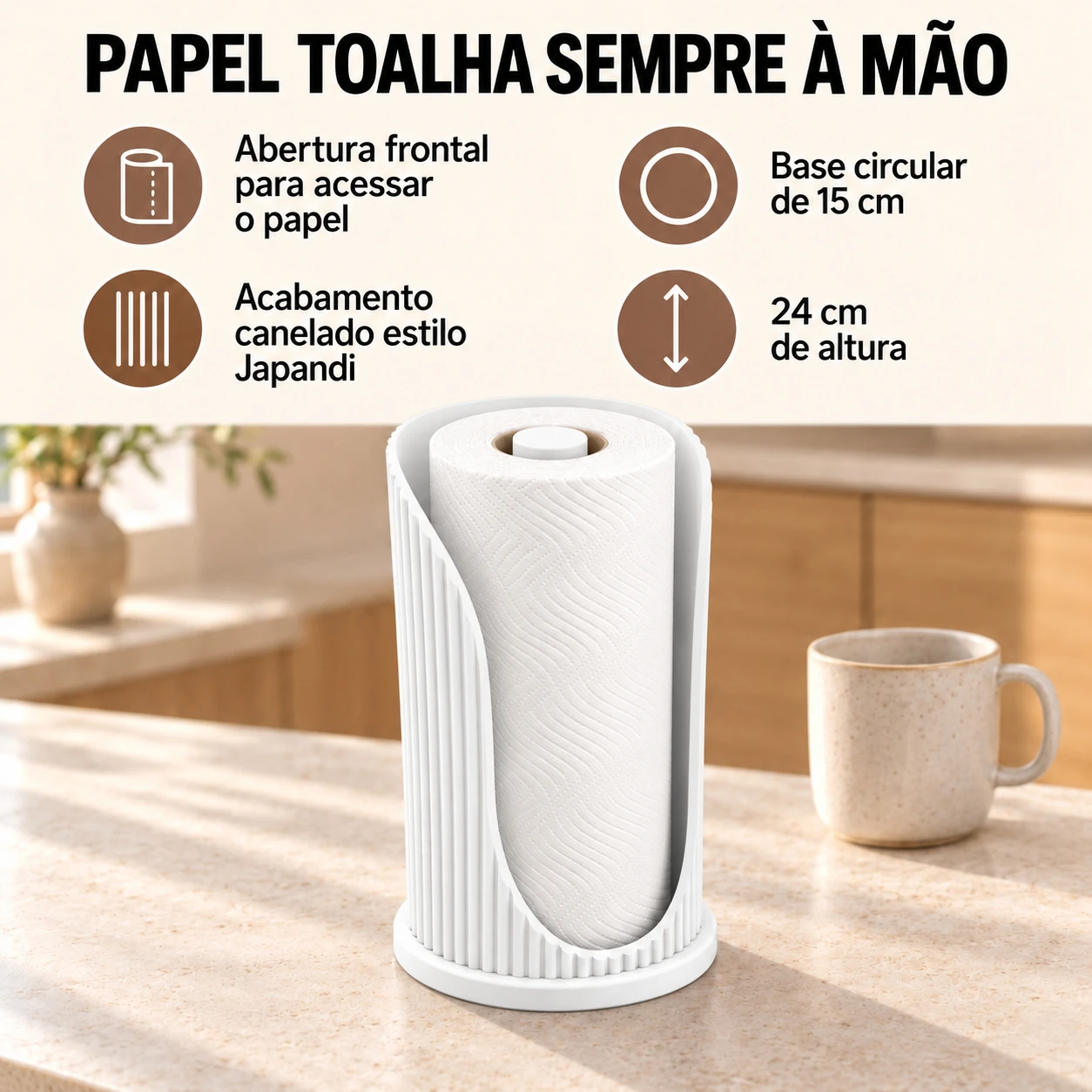 Suporte de Papel Toalha Japandi Coleção Aura Criandê Branco