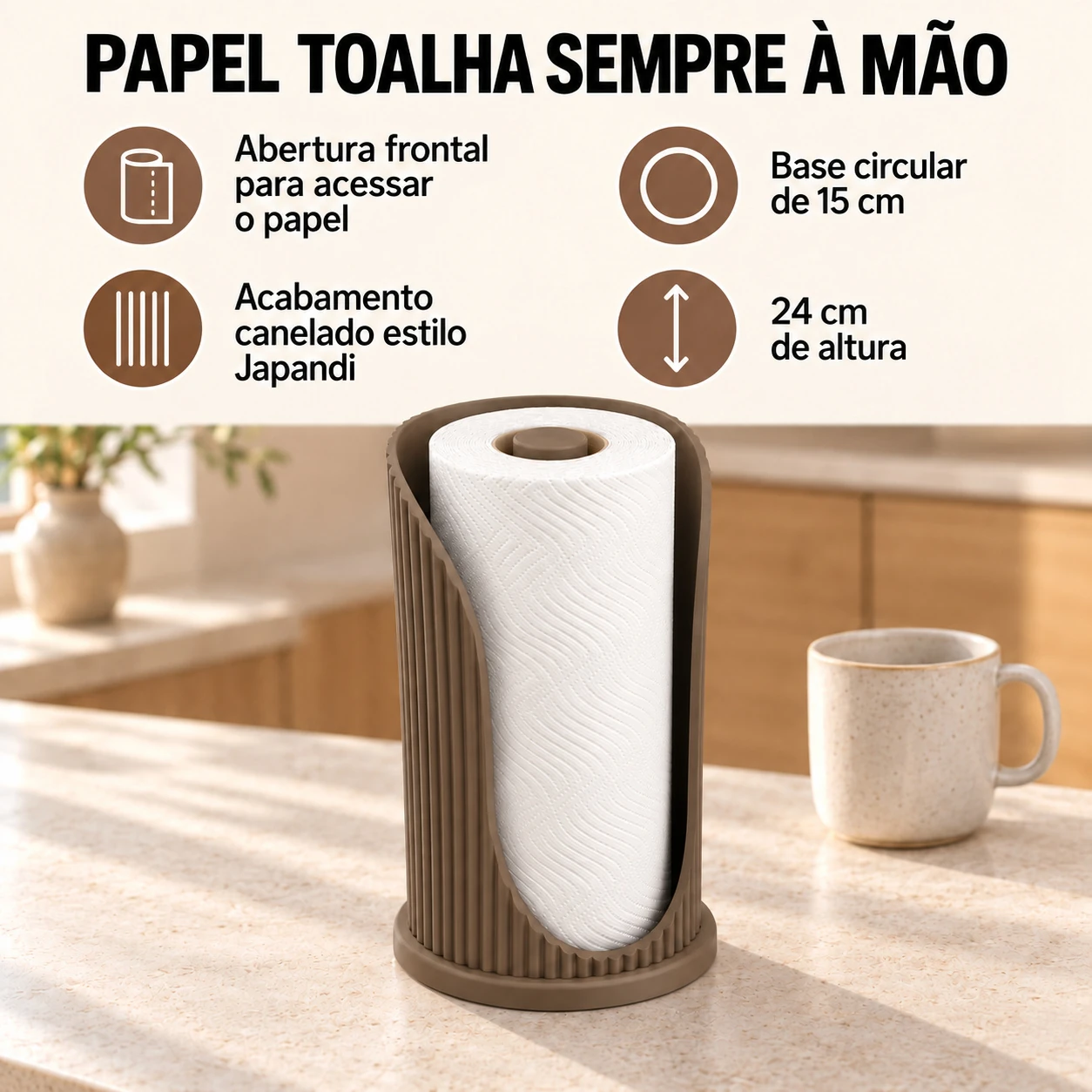 Suporte de Papel Toalha Japandi Coleção Aura Criandê Wood