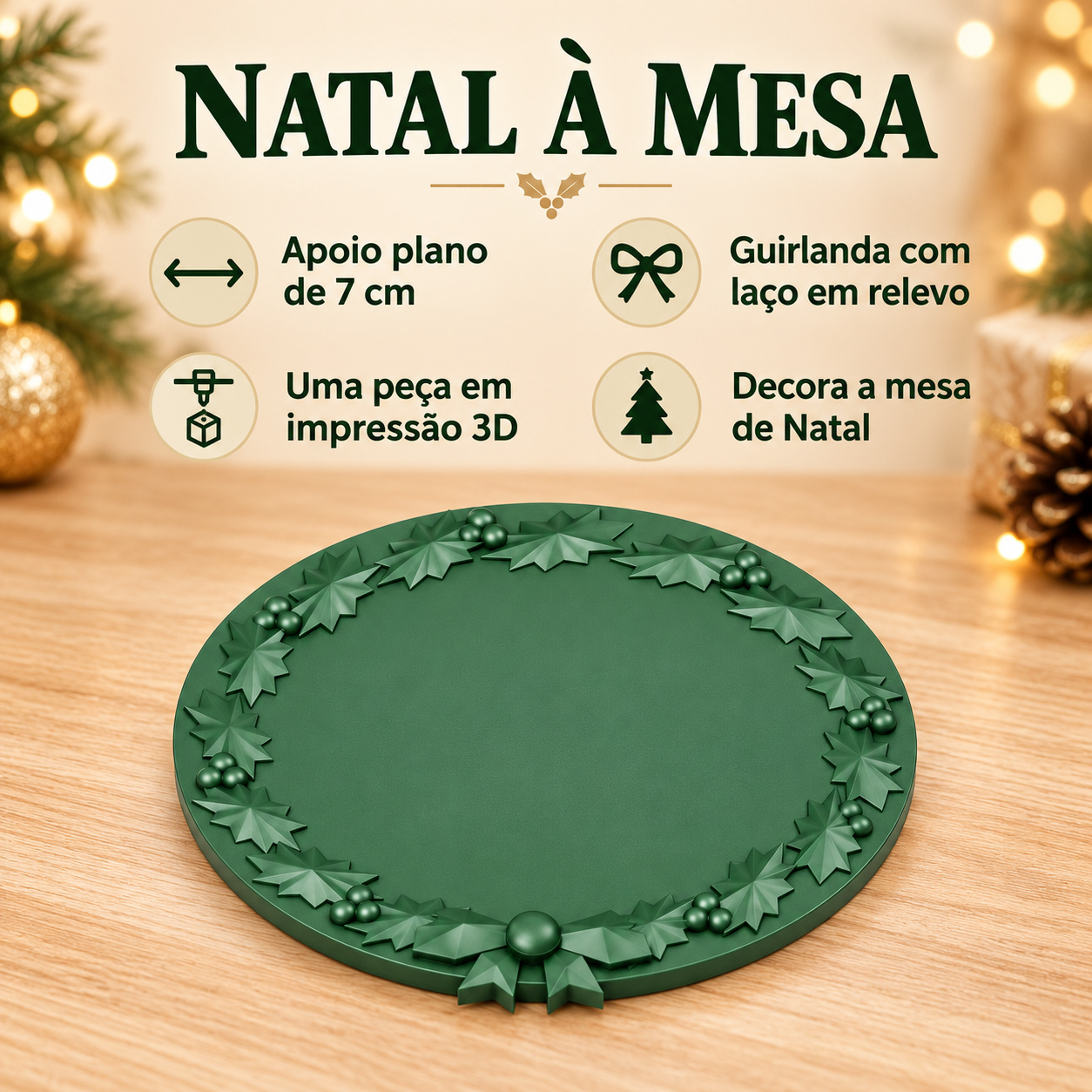 Porta-Copos Guirlanda de Natal Criandê - Apoio 7 cm Verde