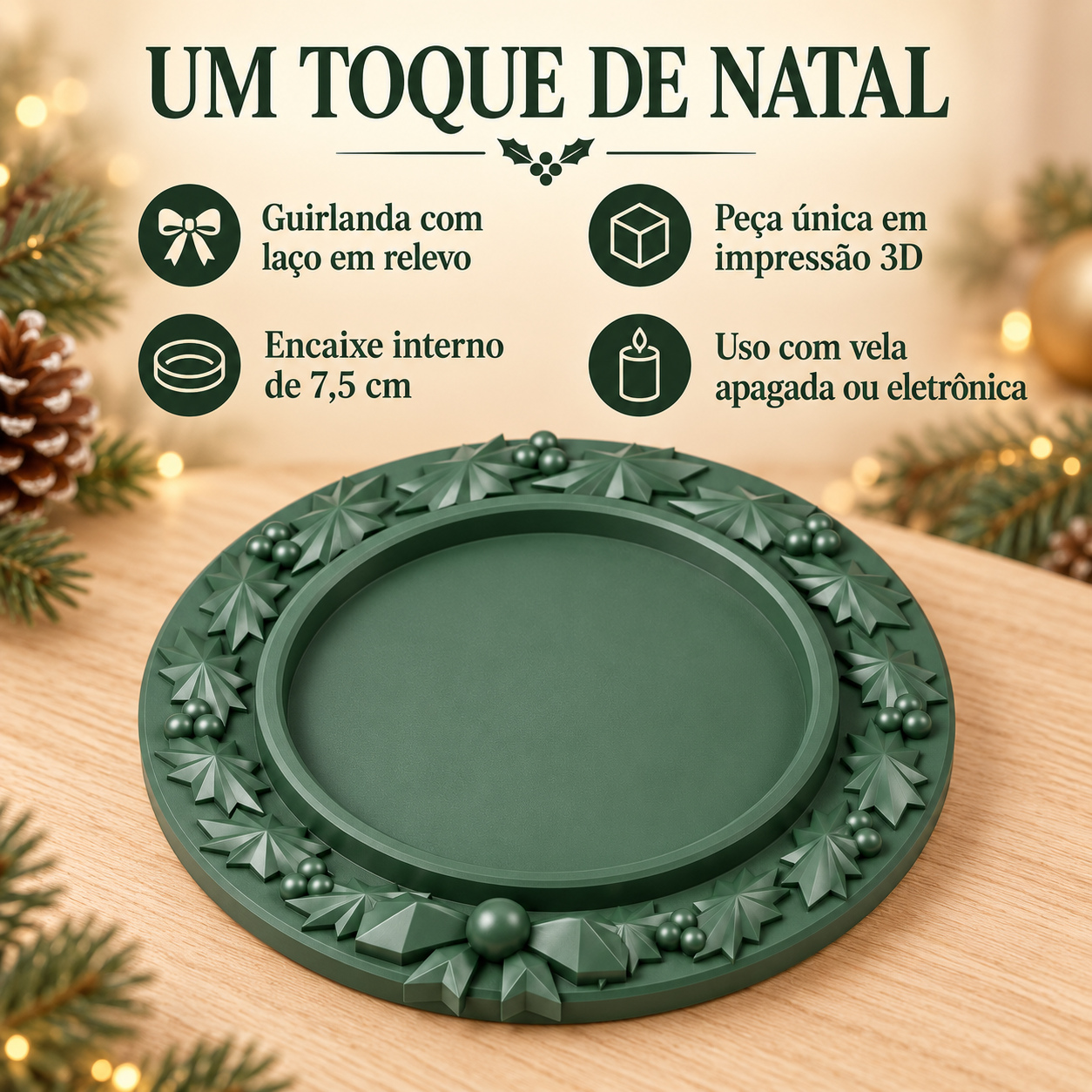 Porta-Velas Guirlanda de Natal Criandê Verde