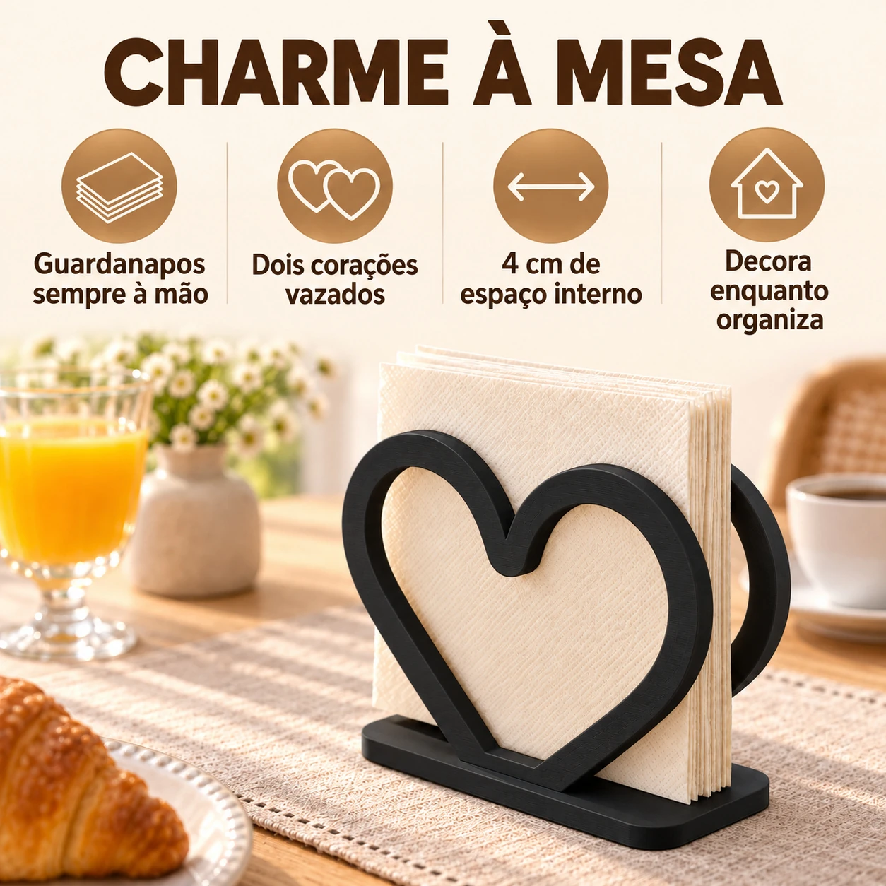 Porta-Guardanapo Coração Criandê Preto