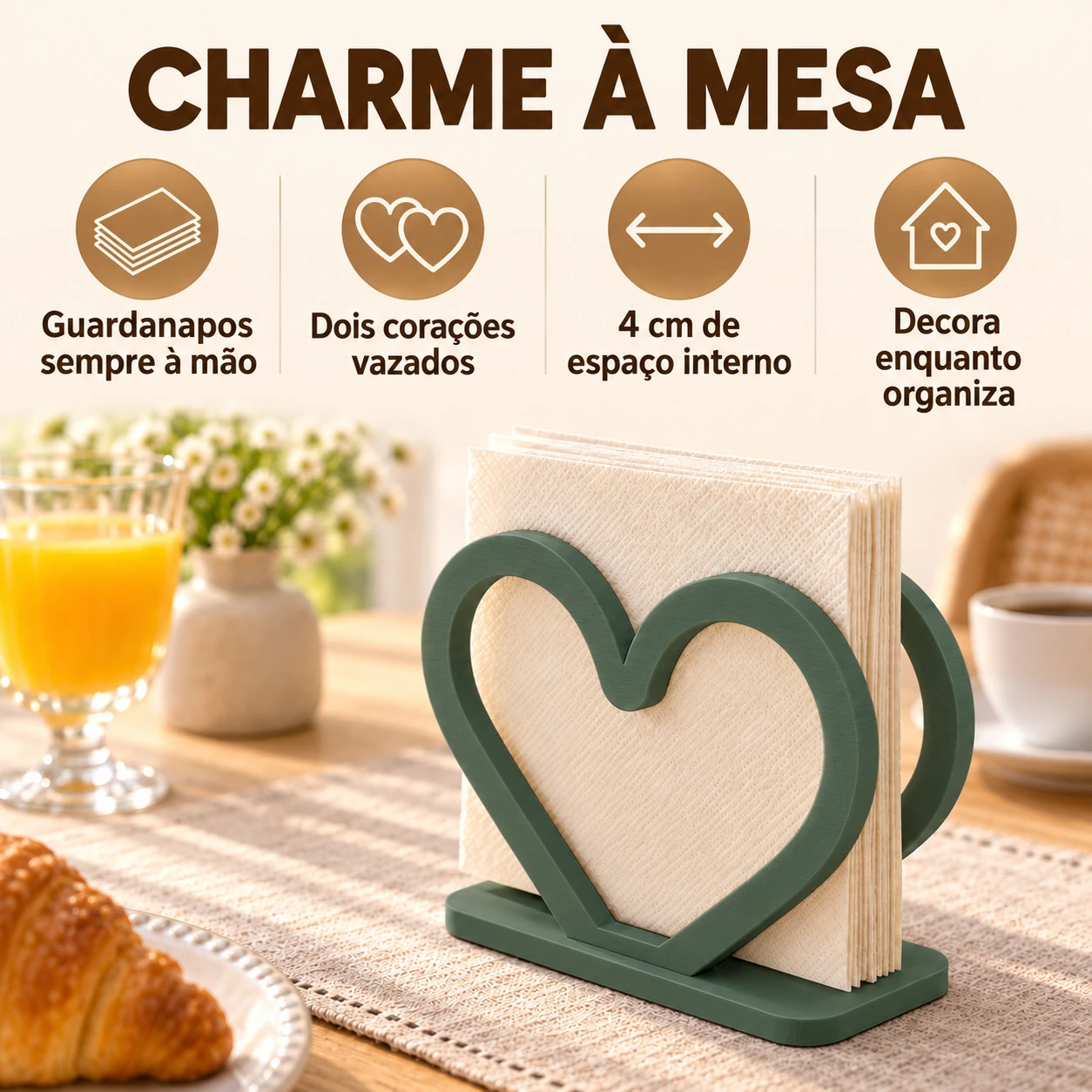 Porta-Guardanapo Coração Criandê Verde