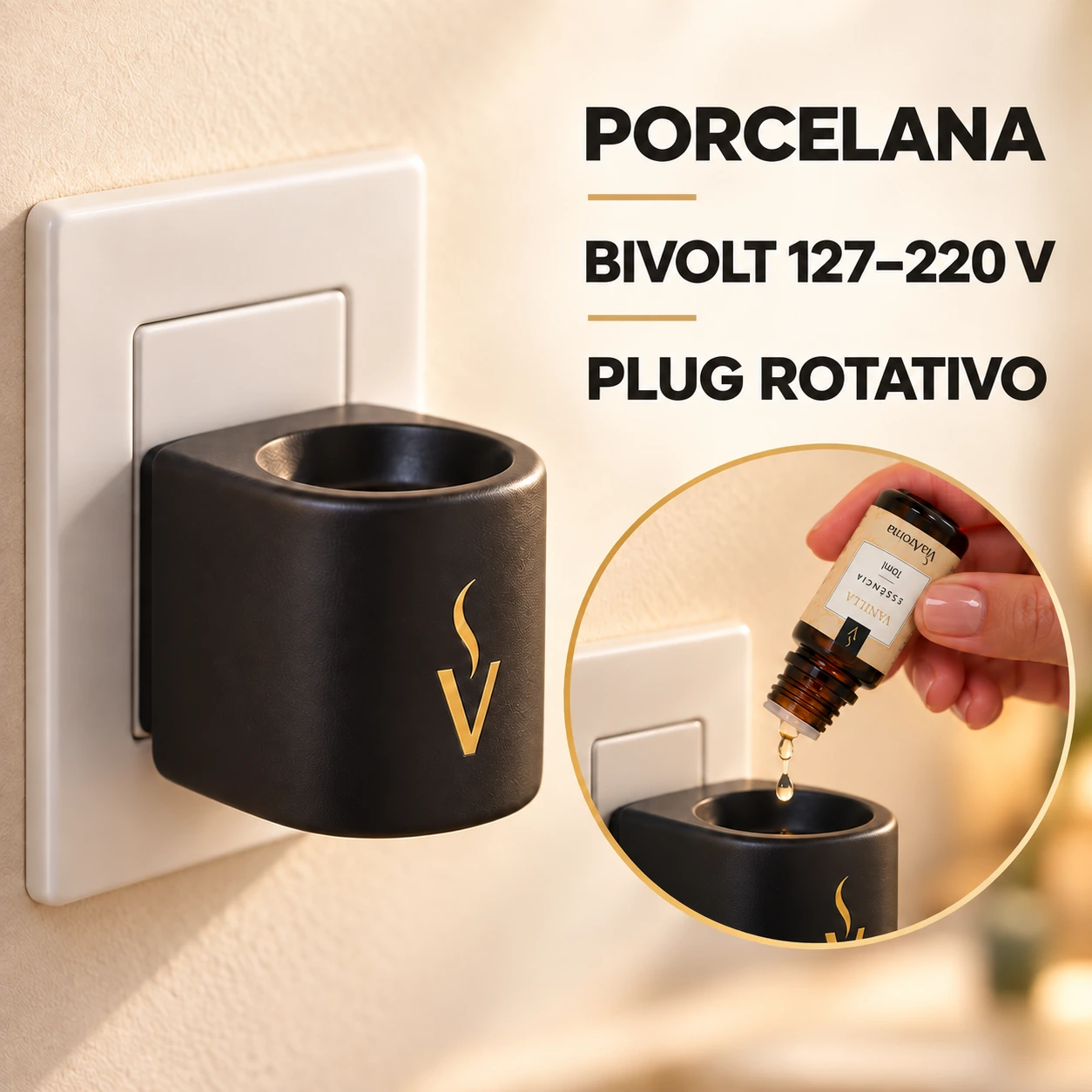 Difusor Aromatizador Elétrico Via Aroma Original Porcelana Matte Black Bivolt