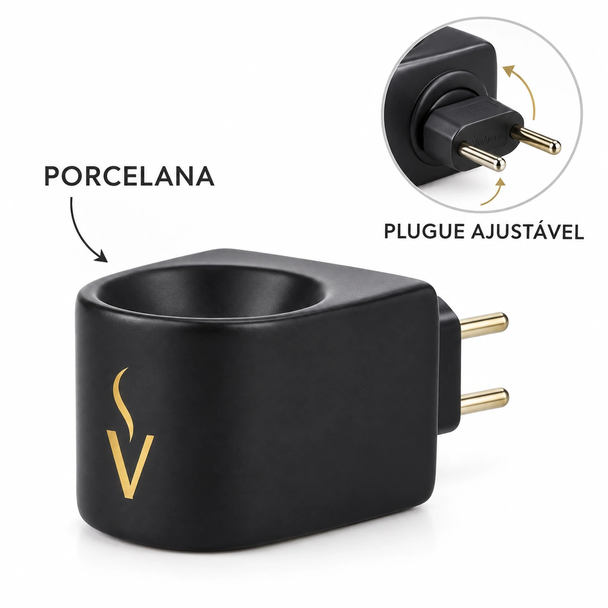 Difusor Aromatizador Elétrico Via Aroma Original Porcelana Matte Black Bivolt