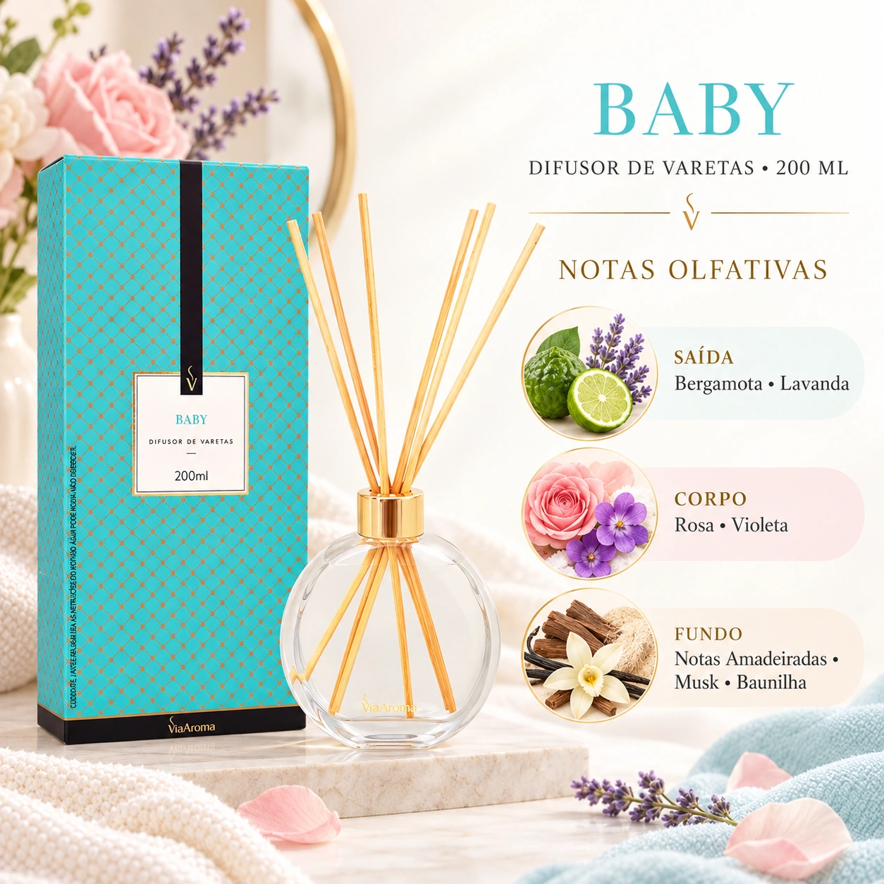 Difusor de Varetas Via Aroma Baby 200 ml