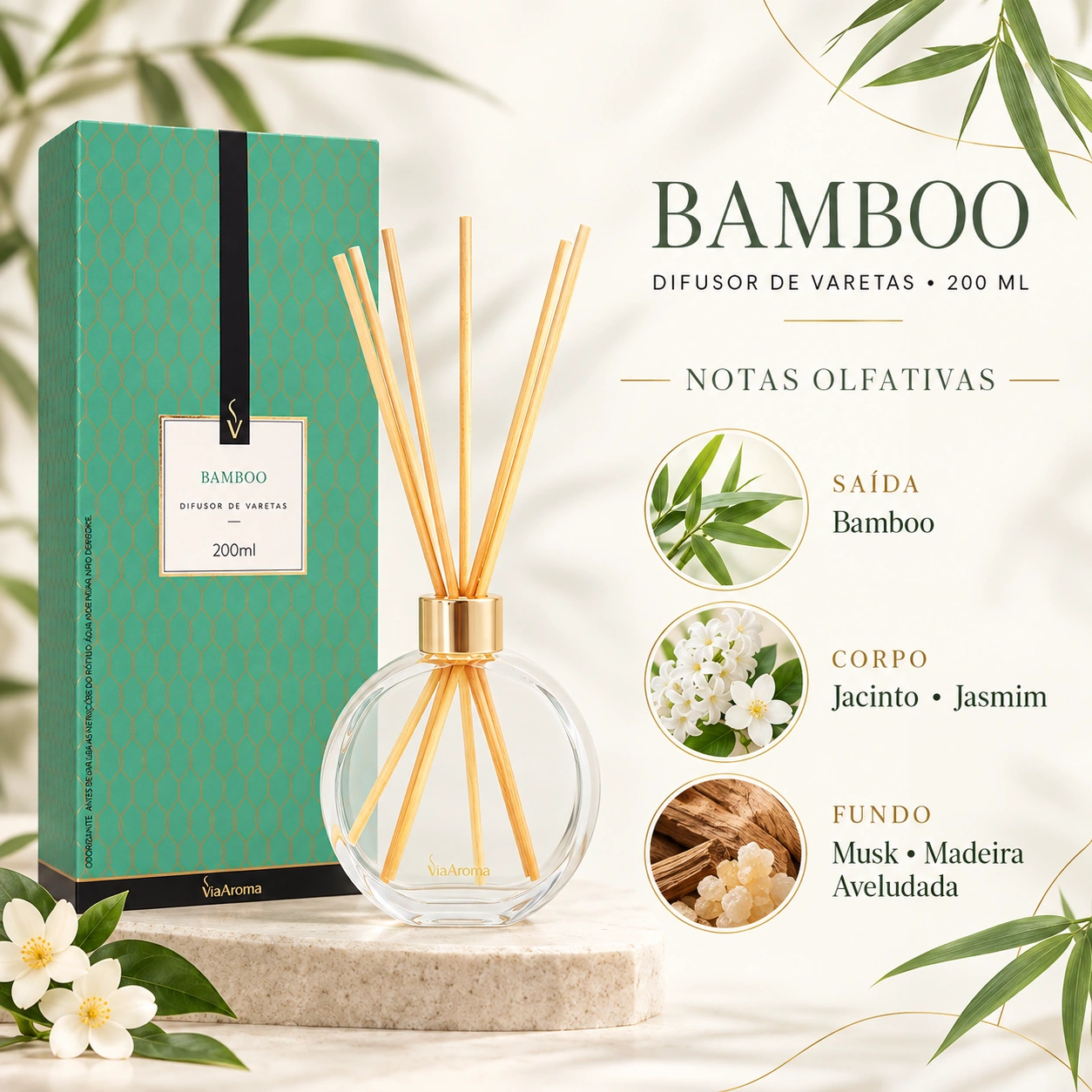 Difusor de Varetas Via Aroma Bamboo 200 ml