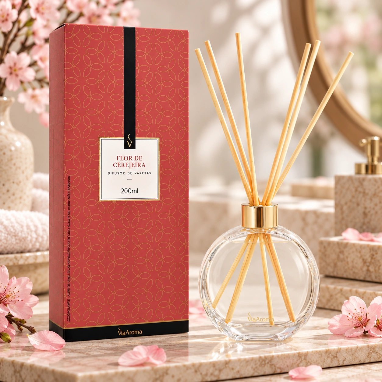 Difusor de Varetas Via Aroma Flor de Cerejeira 200 ml