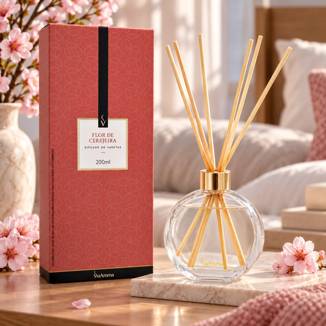 Difusor de Varetas Via Aroma Flor de Cerejeira 200 ml