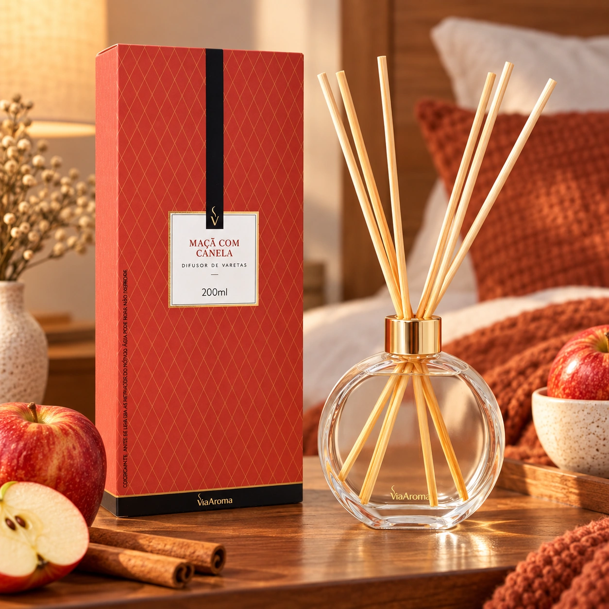 Difusor de Varetas Via Aroma Maçã com Canela 200 ml