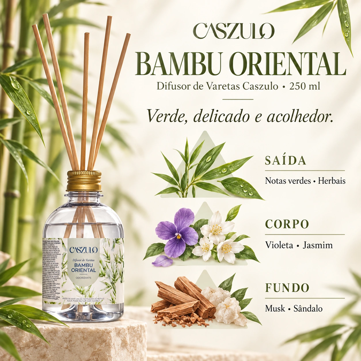 Difusor de Varetas Caszulo Via Aroma Bambu Oriental 250 ml