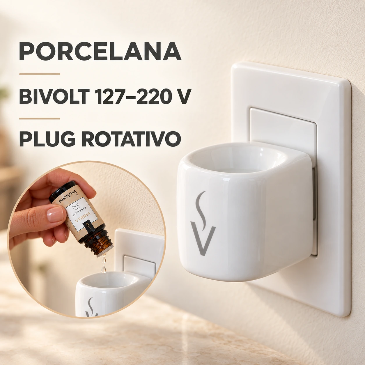 Kit 2 Aromatizadores Elétricos Via Aroma Original Branco Porcelana Bivolt