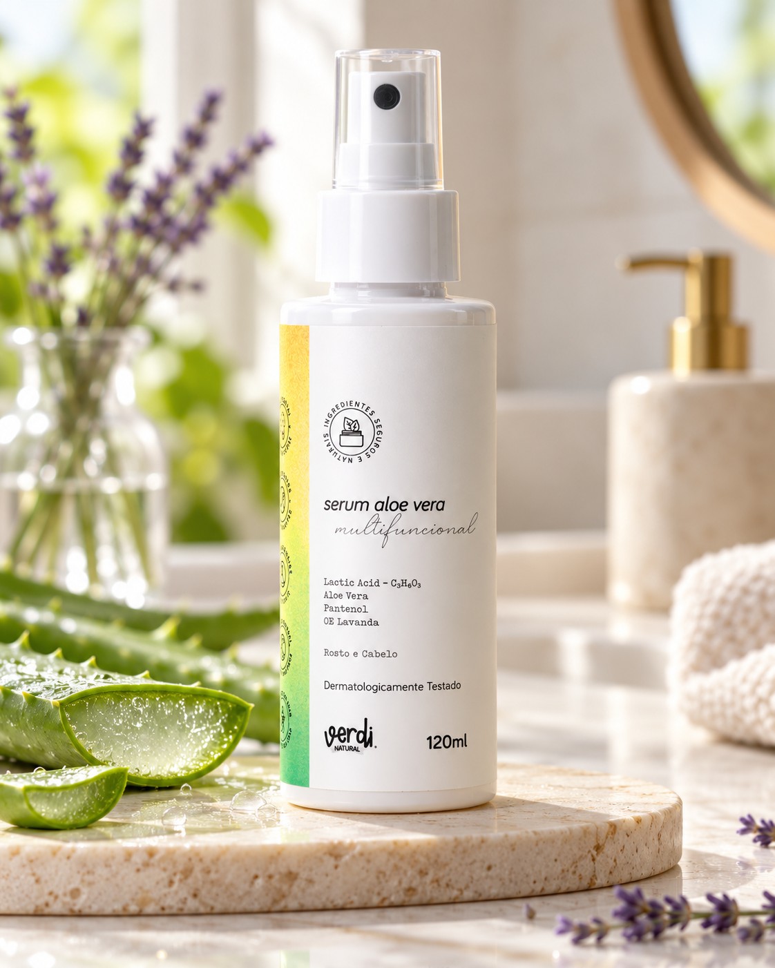 Sérum Aloe Vera Multifuncional com Ácido Lático 120 ml – Rosto e Cabelo – Verdi Natural
