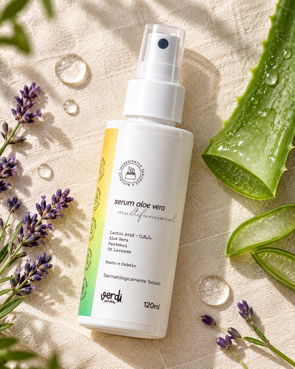 Sérum Aloe Vera Multifuncional com Ácido Lático 120 ml – Rosto e Cabelo – Verdi Natural