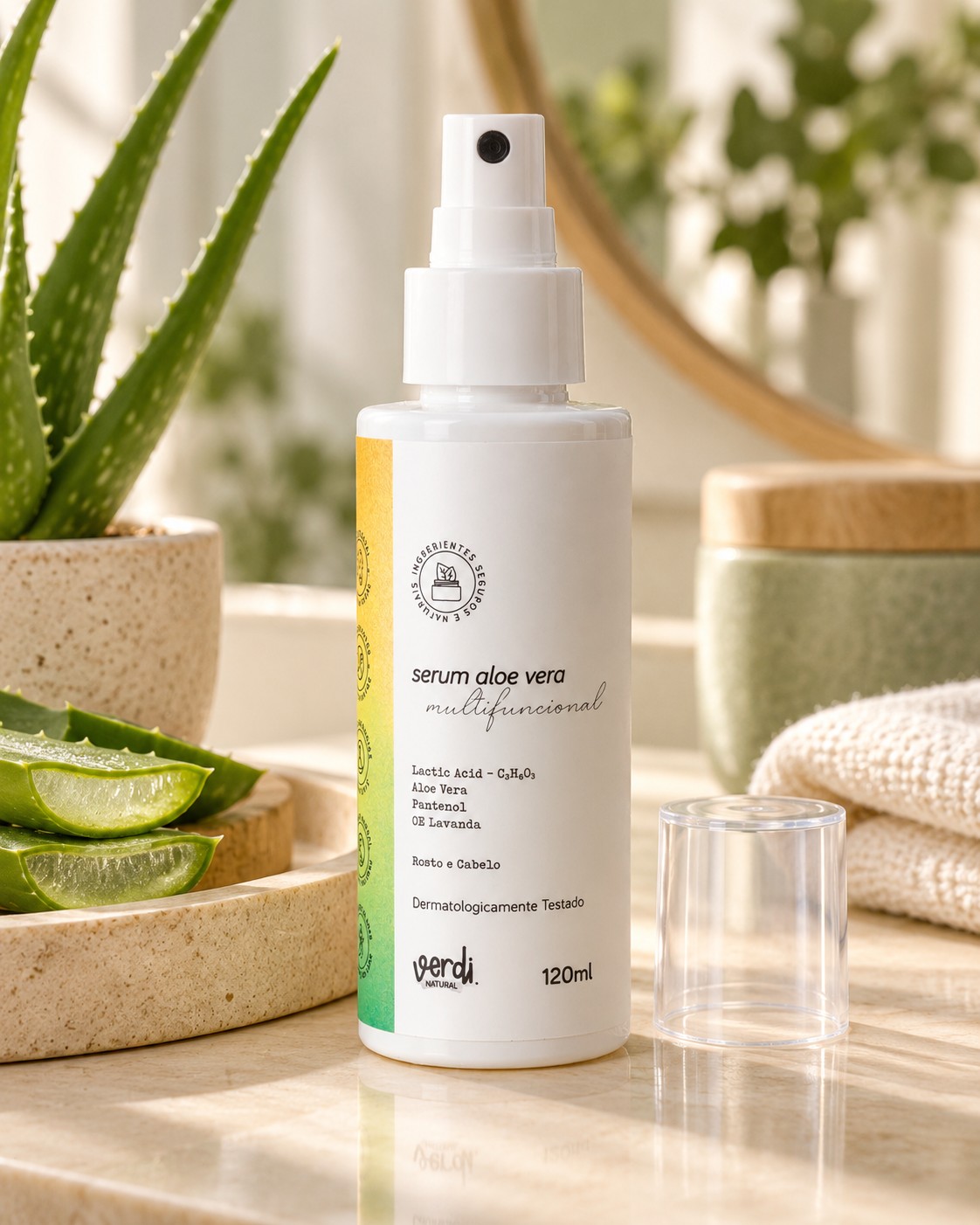 Sérum Aloe Vera Multifuncional com Ácido Lático 120 ml – Rosto e Cabelo – Verdi Natural