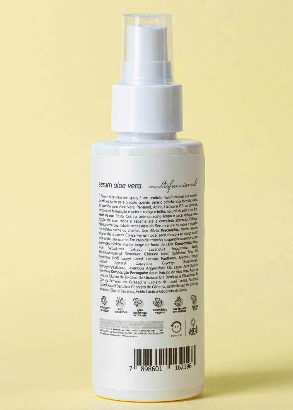 Sérum Aloe Vera Multifuncional com Ácido Lático 120 ml – Rosto e Cabelo – Verdi Natural