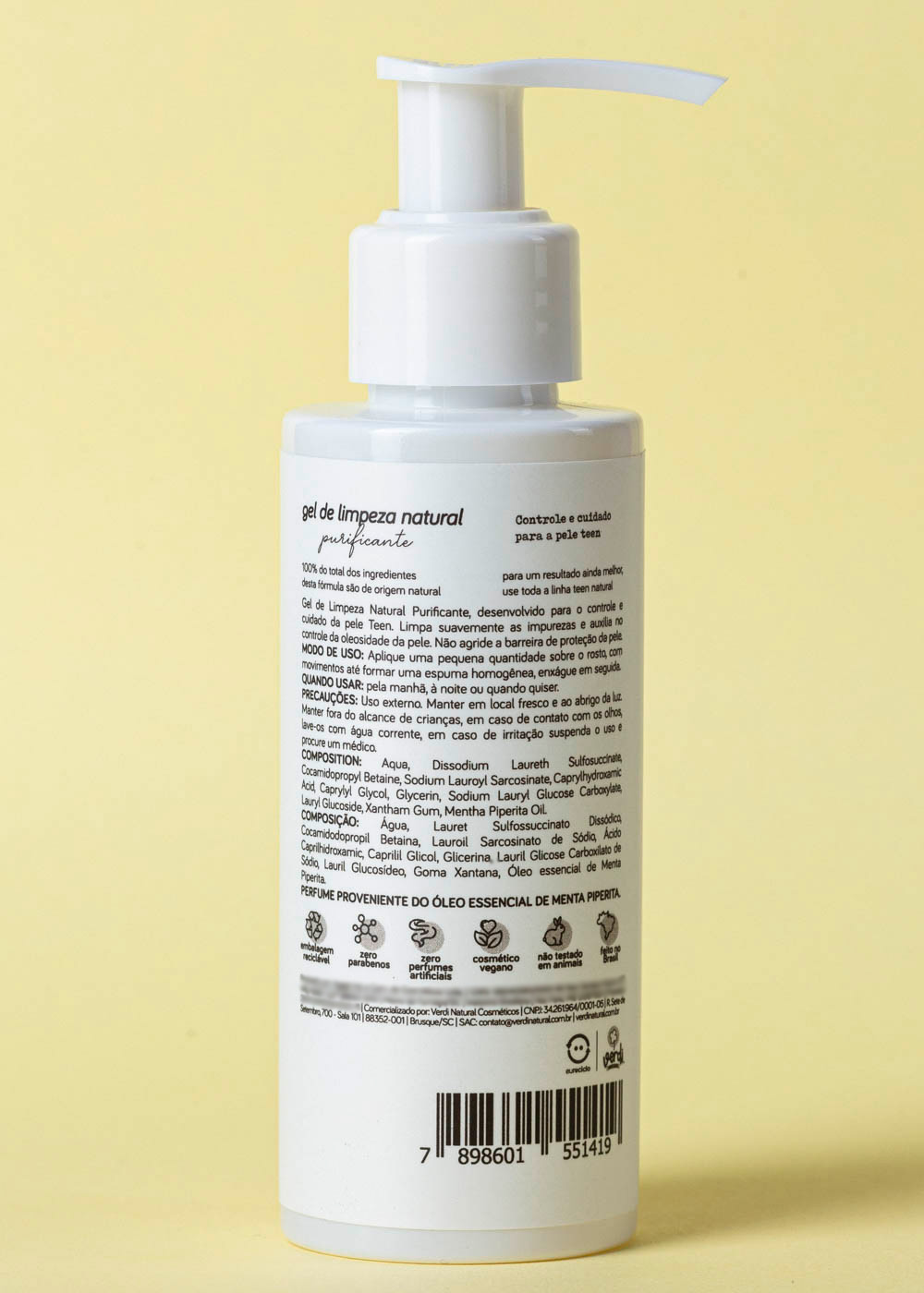 Gel de Limpeza Facial Natural Purificante para Pele com Acne e Oleosa 120 g – Verdi Natural