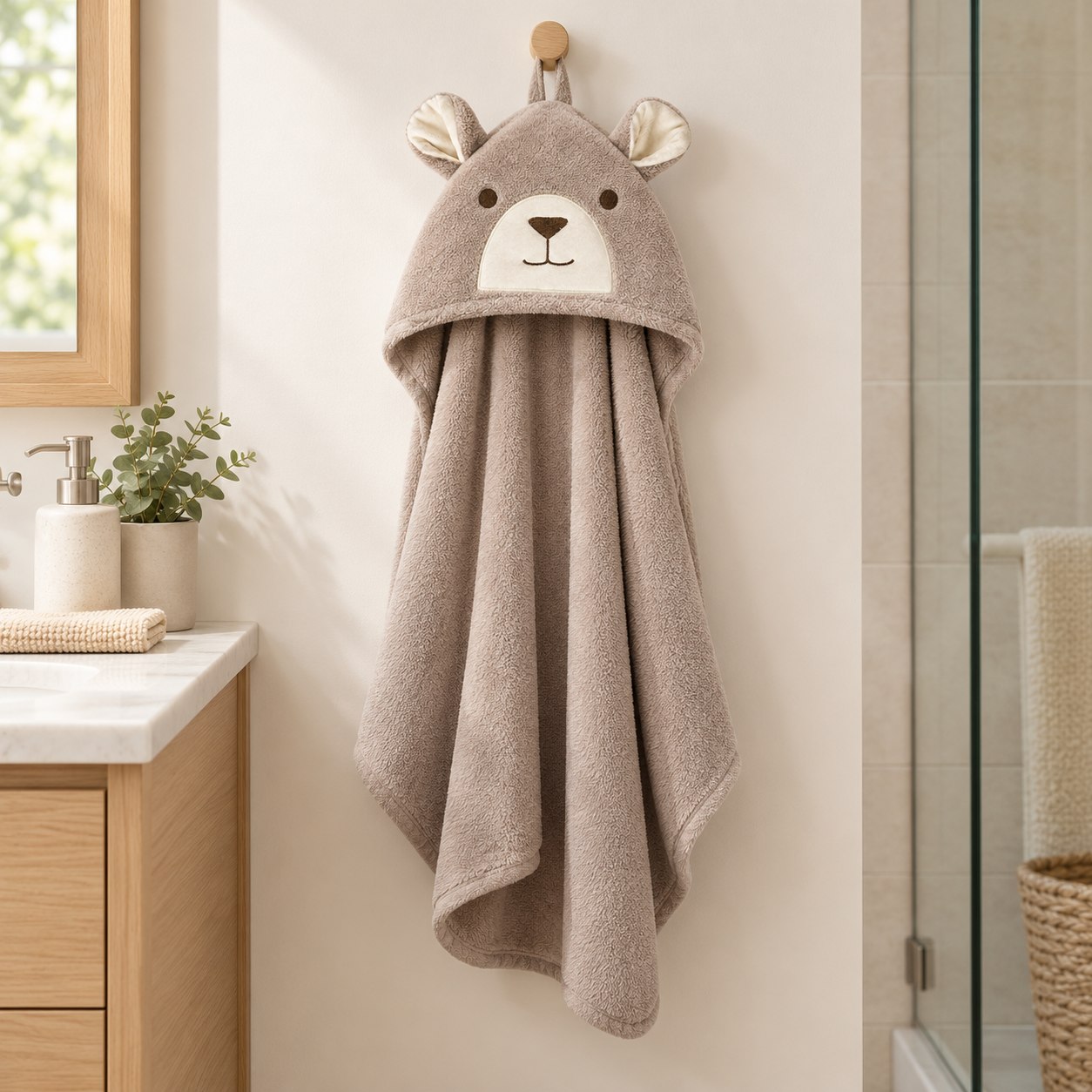 Toalha de Banho Infantil com Capuz Power Sec 3D 80x125cm Urso Yogi Bege - Laço Bebê