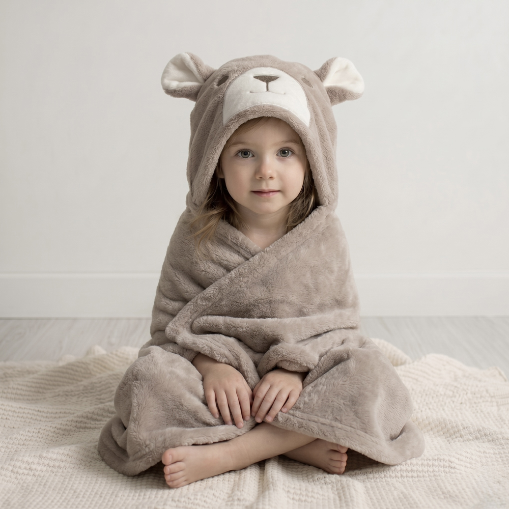 Toalha de Banho Infantil com Capuz Power Sec 3D 80x125cm Urso Yogi Bege - Laço Bebê