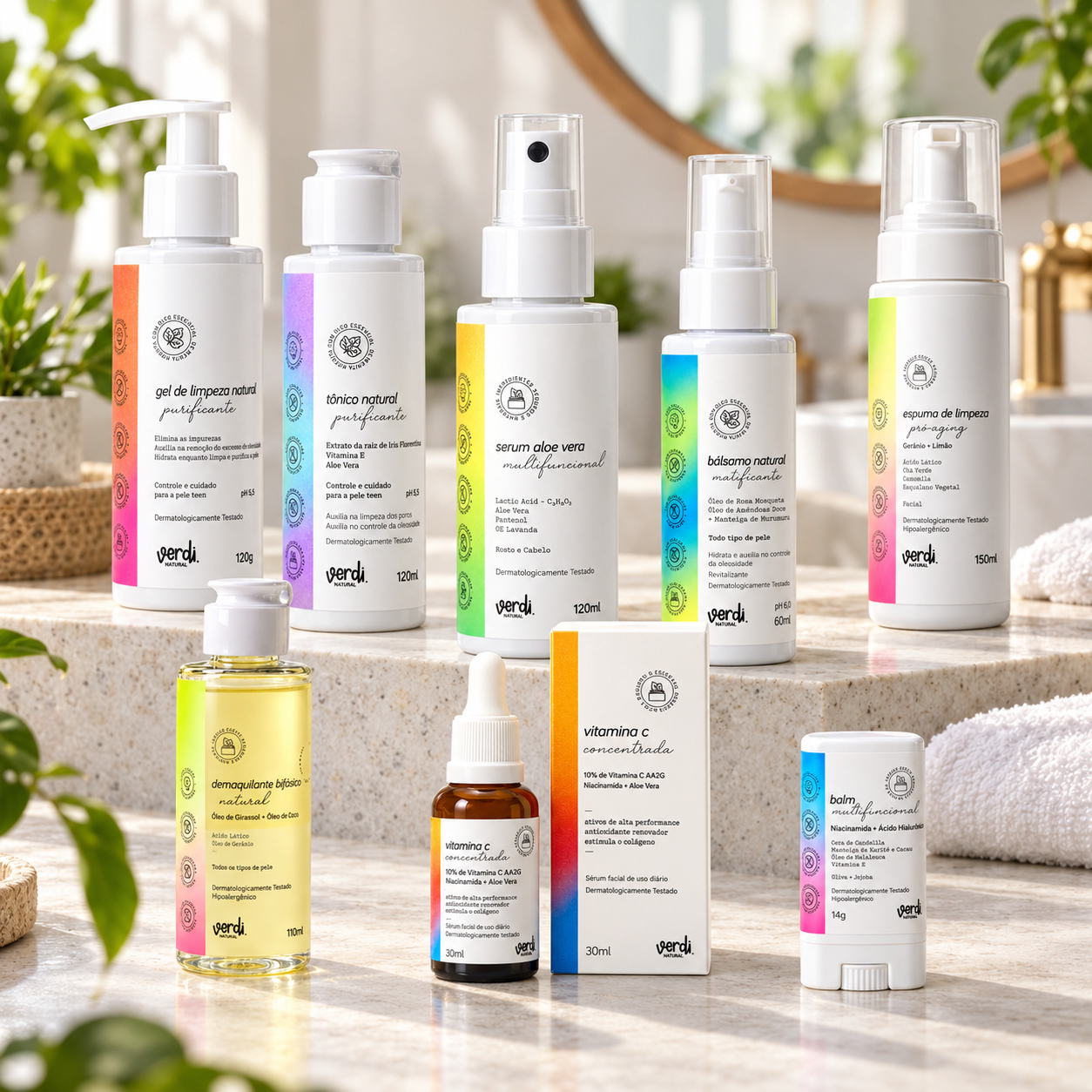 Kit Skincare Facial Natural 8 Produtos Verdi Natural – Rotina Completa de Limpeza e Cuidado