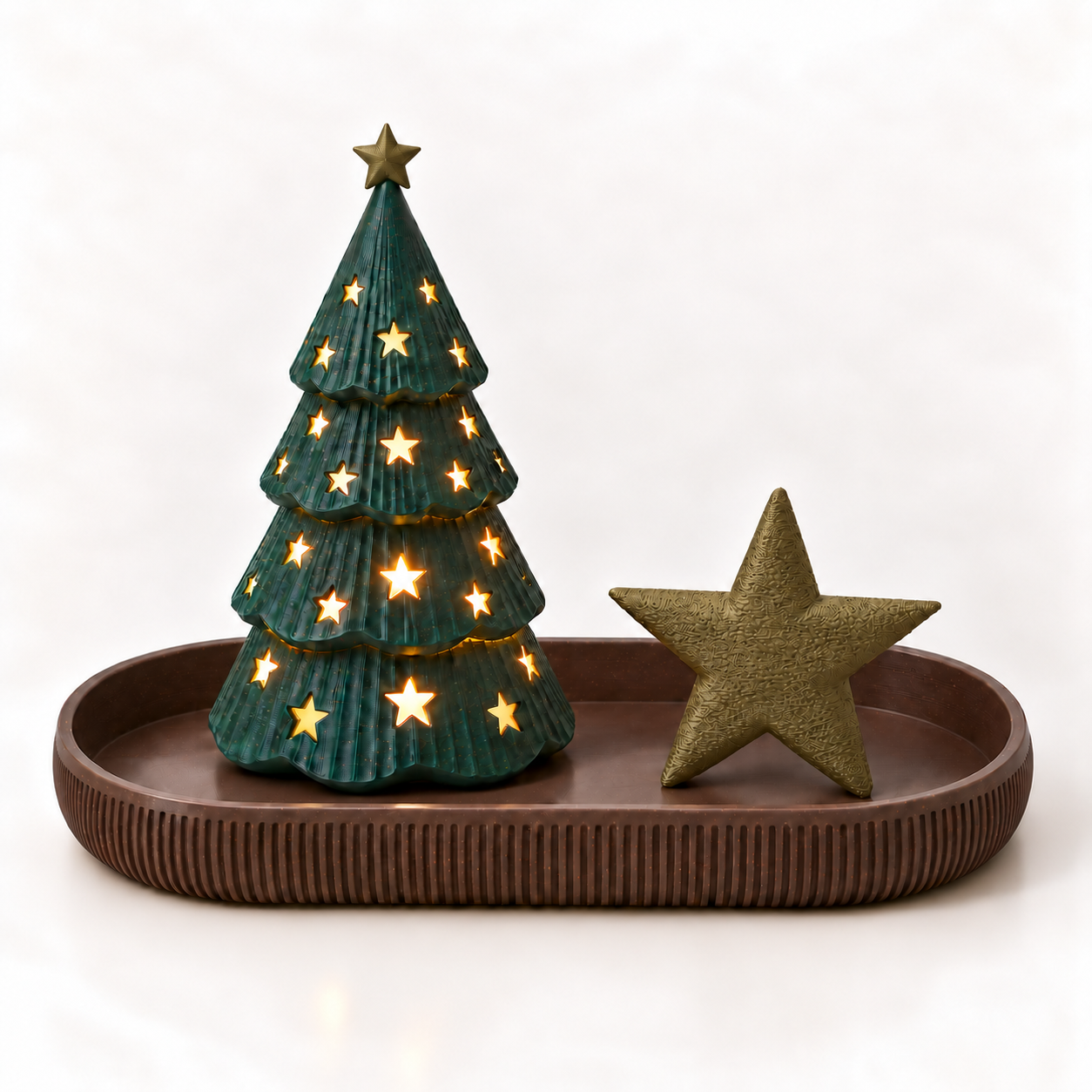 Kit Natal Minimalista com Árvore Iluminada, Bandeja e Estrela
