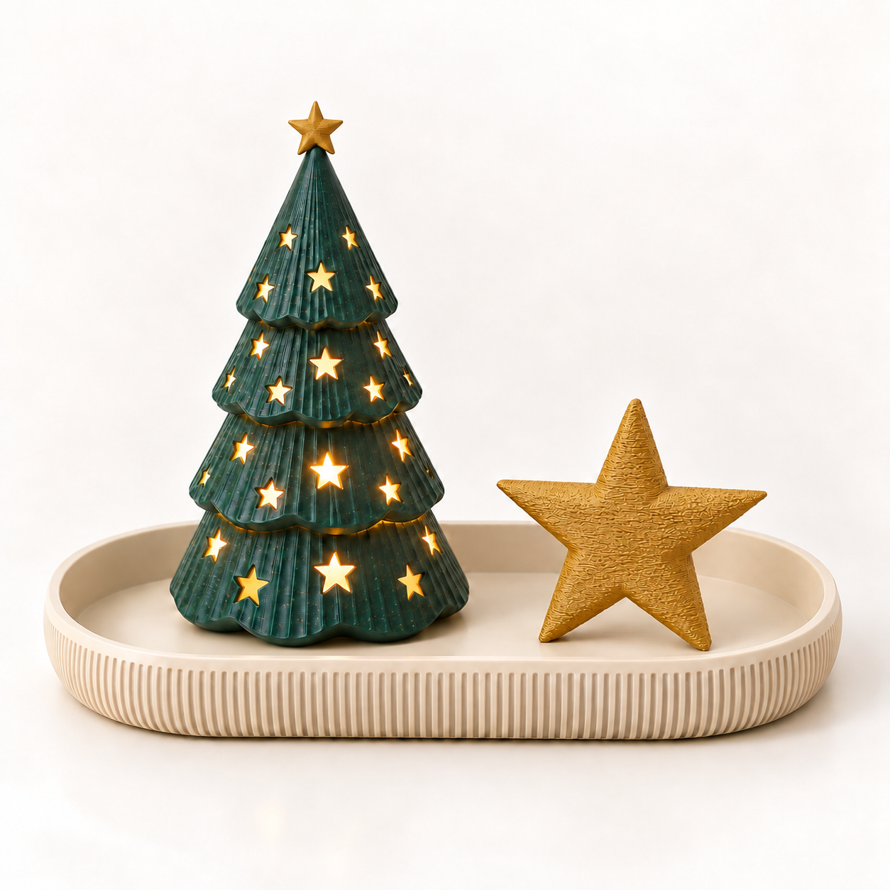 Kit Natal Minimalista com Árvore Iluminada, Bandeja e Estrela