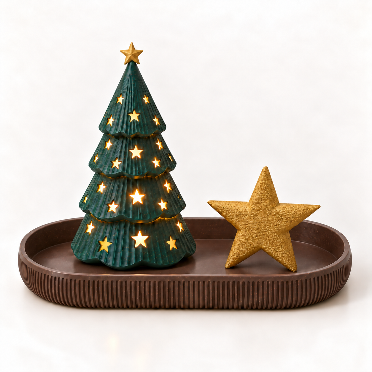 Kit Natal Minimalista com Árvore Iluminada, Bandeja e Estrela
