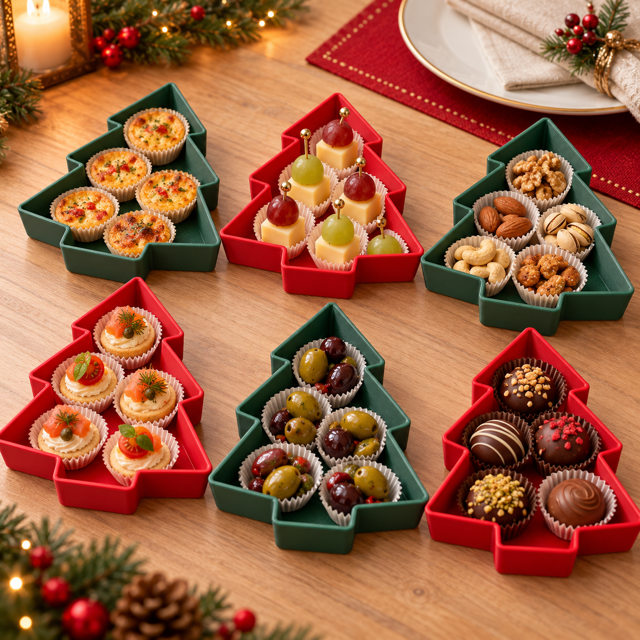Conjunto de Bandejas Árvore de Natal Empilháveis – 6 Peças