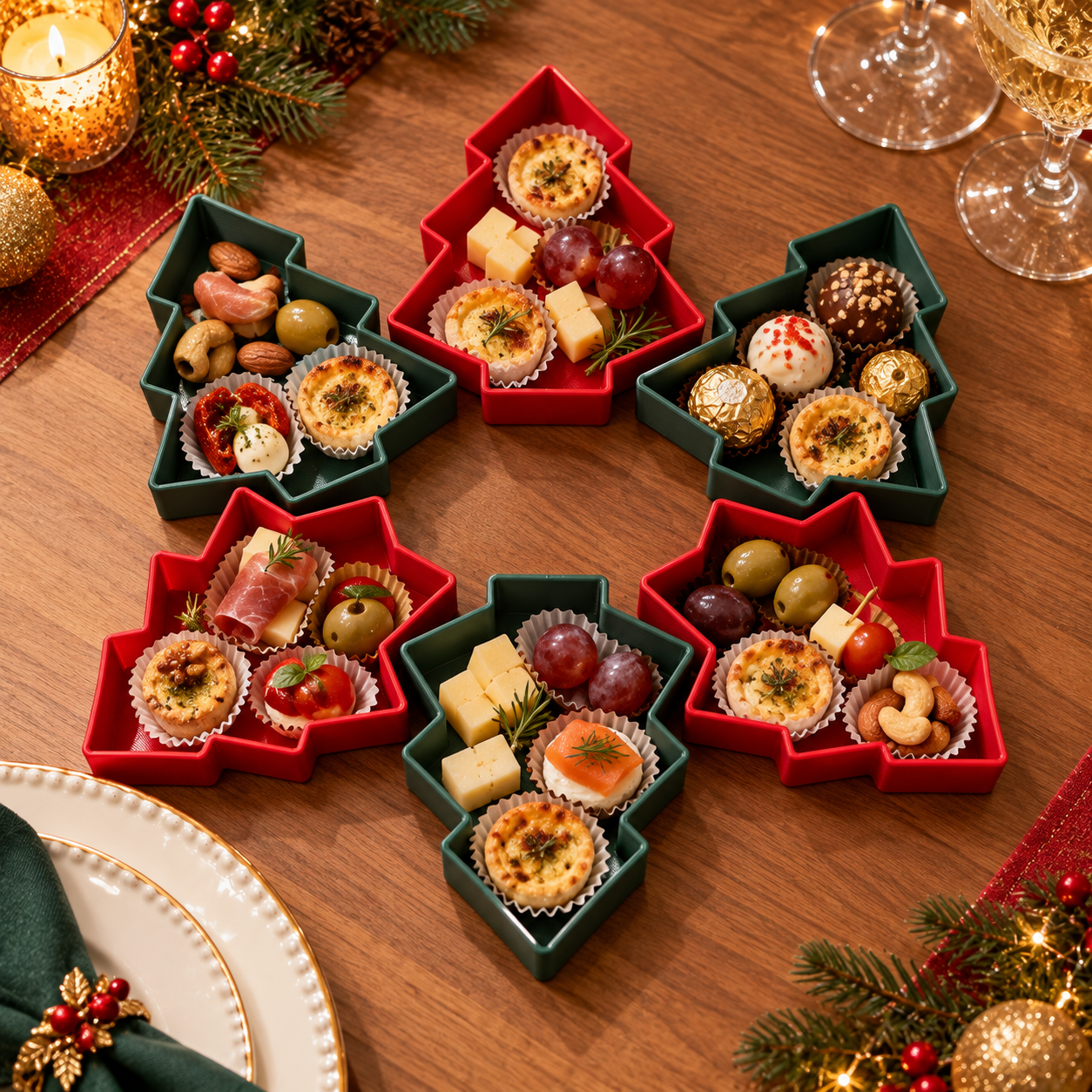 Conjunto de Bandejas Árvore de Natal Empilháveis – 6 Peças