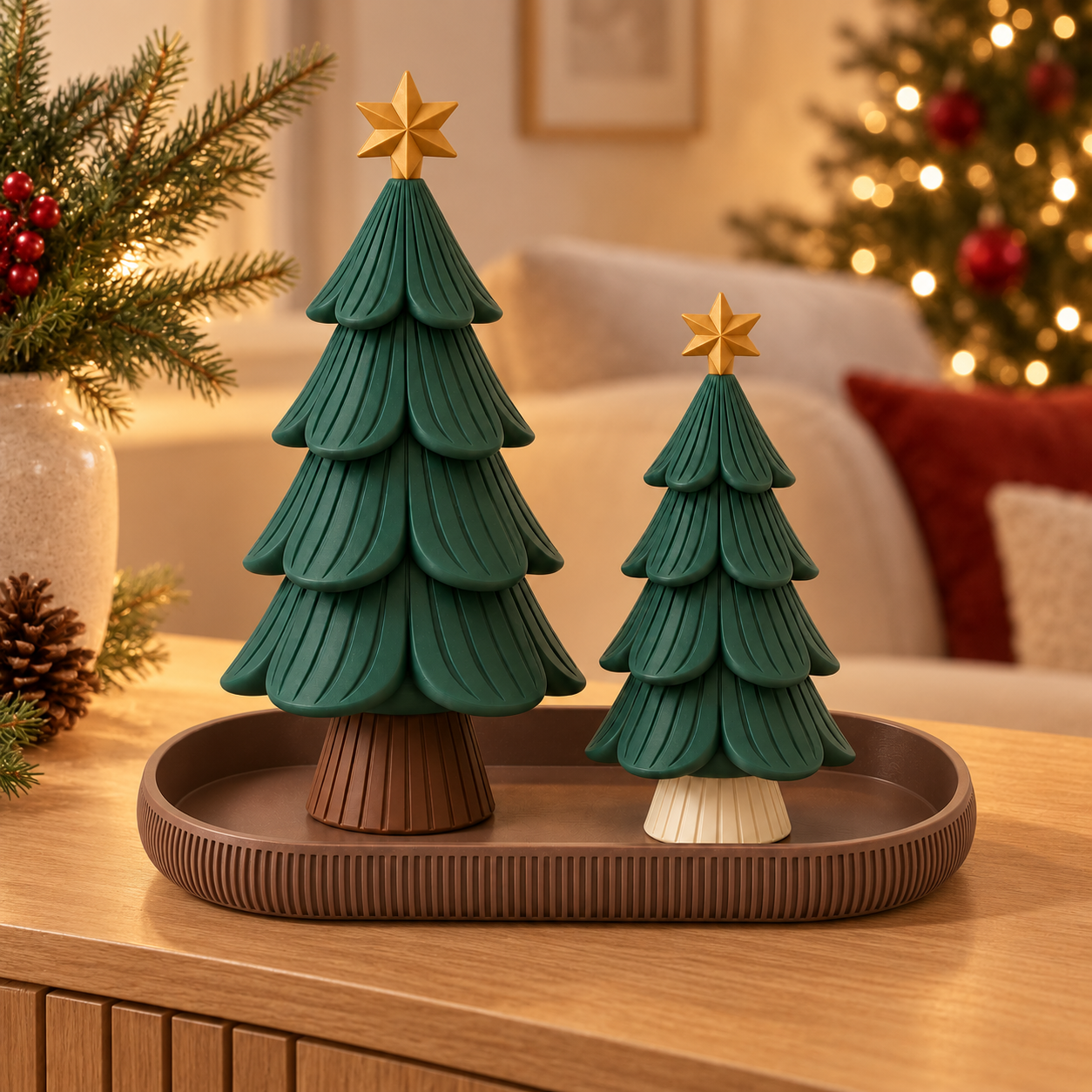 Kit Bosque Encantado com 2 Árvores de Natal e Bandeja
